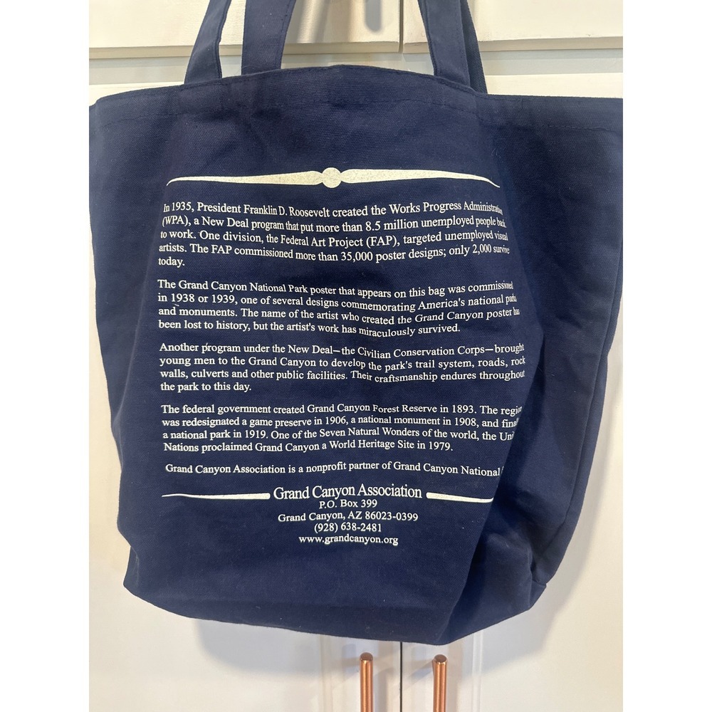 Grand Canyon National Park Tote Bag Canvas Navy Blue Graphic Print VTG cotton - Picture 3 of 6